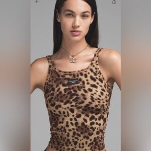 Skims Dolce and Gabbana leopard print rib cotton tank